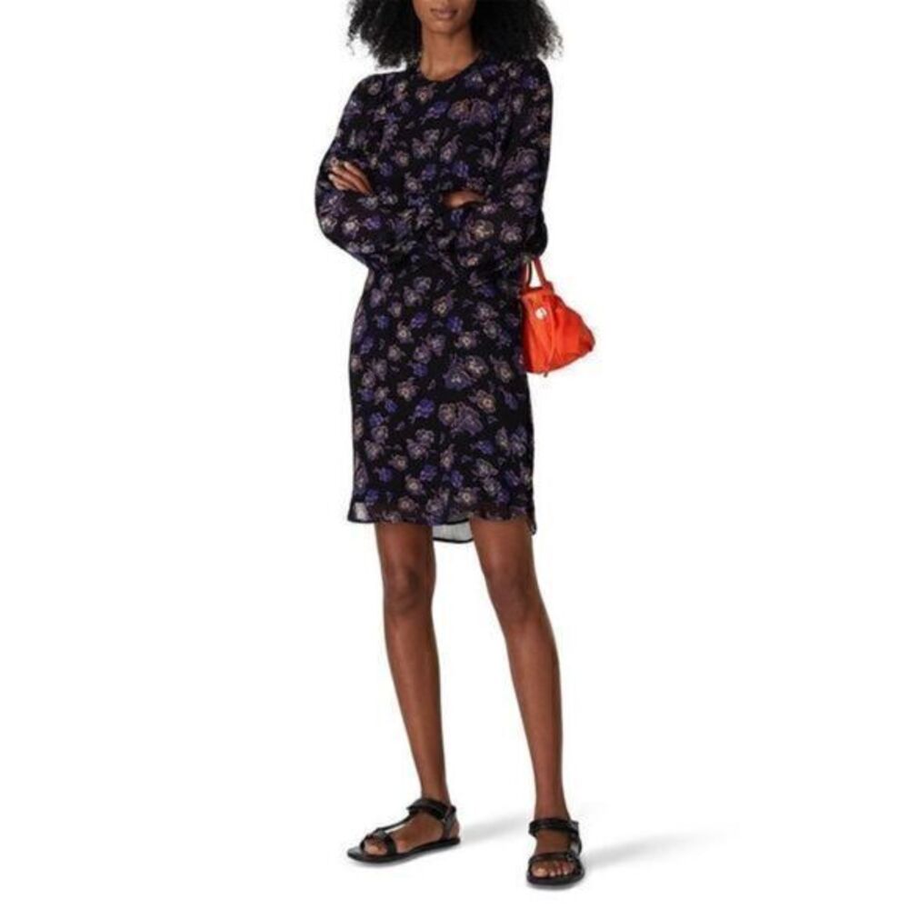 GANNI Black and Purple Floral Georgette Mini Dress SMALL